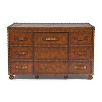 A Leather and Brass Studded Campaign-Chest Form Desk and Chair Set