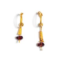 Two East Roman Gold and Garnet Hoop Earrings