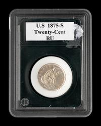An 1875-S Seated Liberty 20c Coin