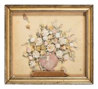 A Shellwork Composition Depicting a Floral Bouquet and Butterflies
