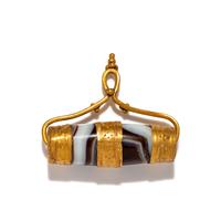 A Western Asiatic Gold and Banded-Agate Pendant — Set in a gold pendant