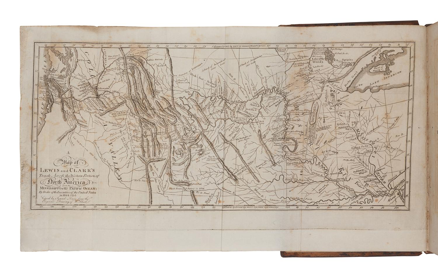LEWIS, Meriwether (1774-1809) and CLARK, William (1770-1838). History of the Expedition under the Command of Captains Lewis and Clarke, to the Sources of the Missouri, thence across the Rocky Mountains and down the River Columbia to the Pacific Ocean. Performed during the years 1804-5-6 . Philadelphia and Dublin: Bradford and Inskeep, J. Christie, 1817.