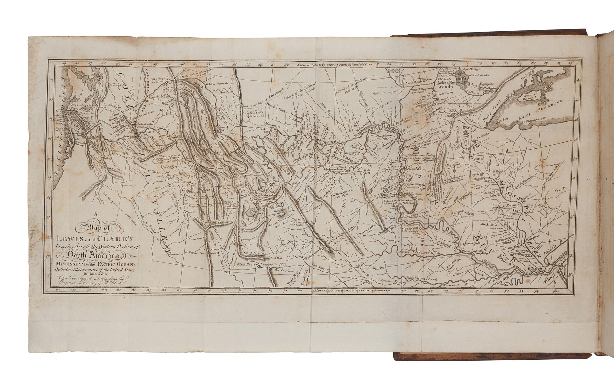 LEWIS, Meriwether (1774-1809) and CLARK, William (1770-1838). History of the Expedition under the Command of Captains Lewis and Clarke, to the Sources of the Missouri, thence across the Rocky Mountains and down the River Columbia to the Pacific Ocean. Performed during the years 1804-5-6 . Philadelphia and Dublin: Bradford and Inskeep, J. Christie, 1817.