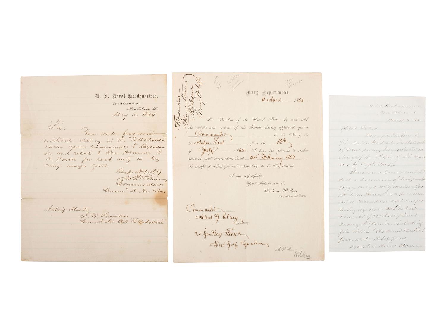 [CIVIL WAR - NAVY]. A group of letters related to the West Gulf Blockading Squadron, comprising: