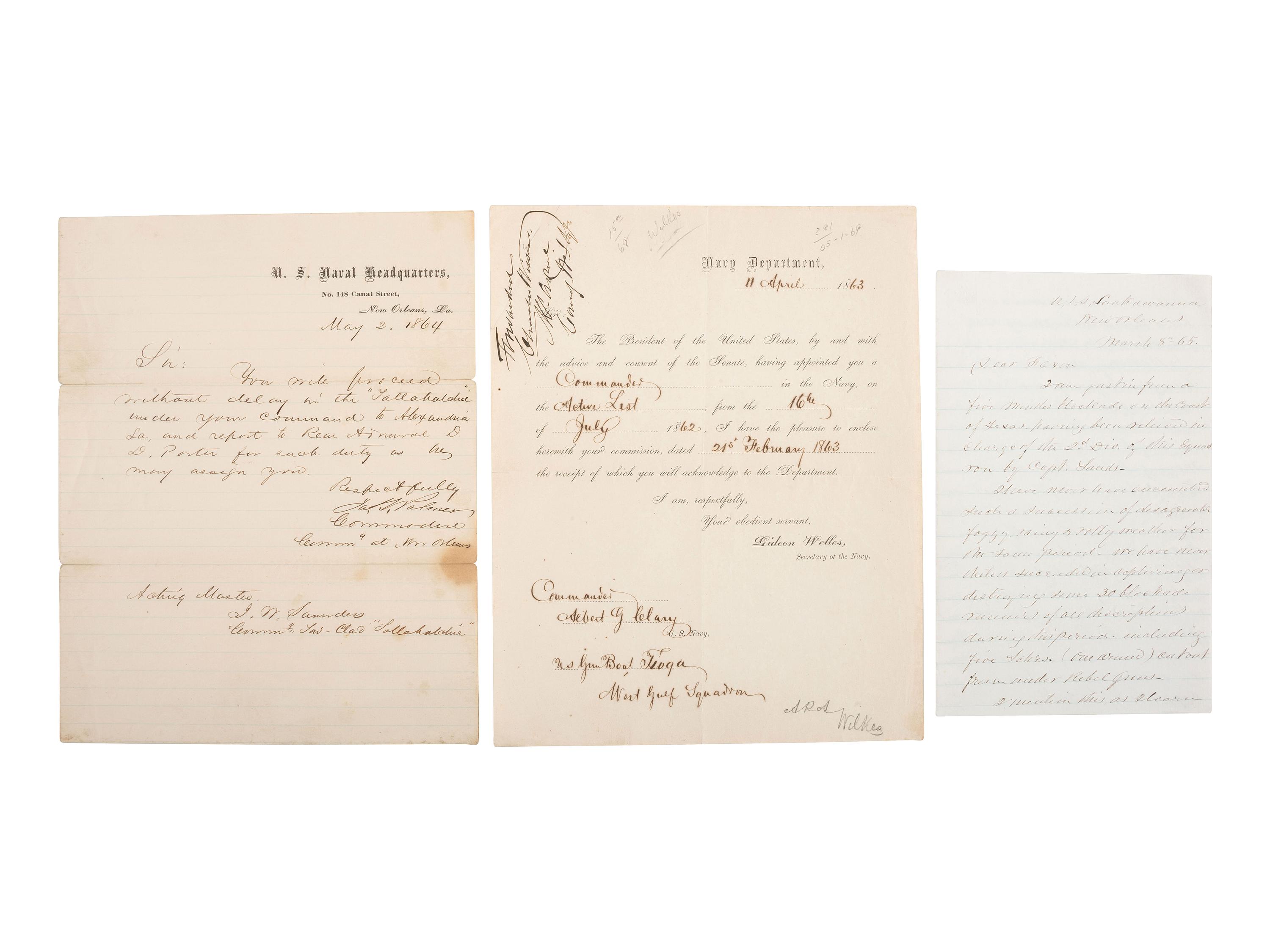 [CIVIL WAR - NAVY]. A group of letters related to the West Gulf Blockading Squadron, comprising: