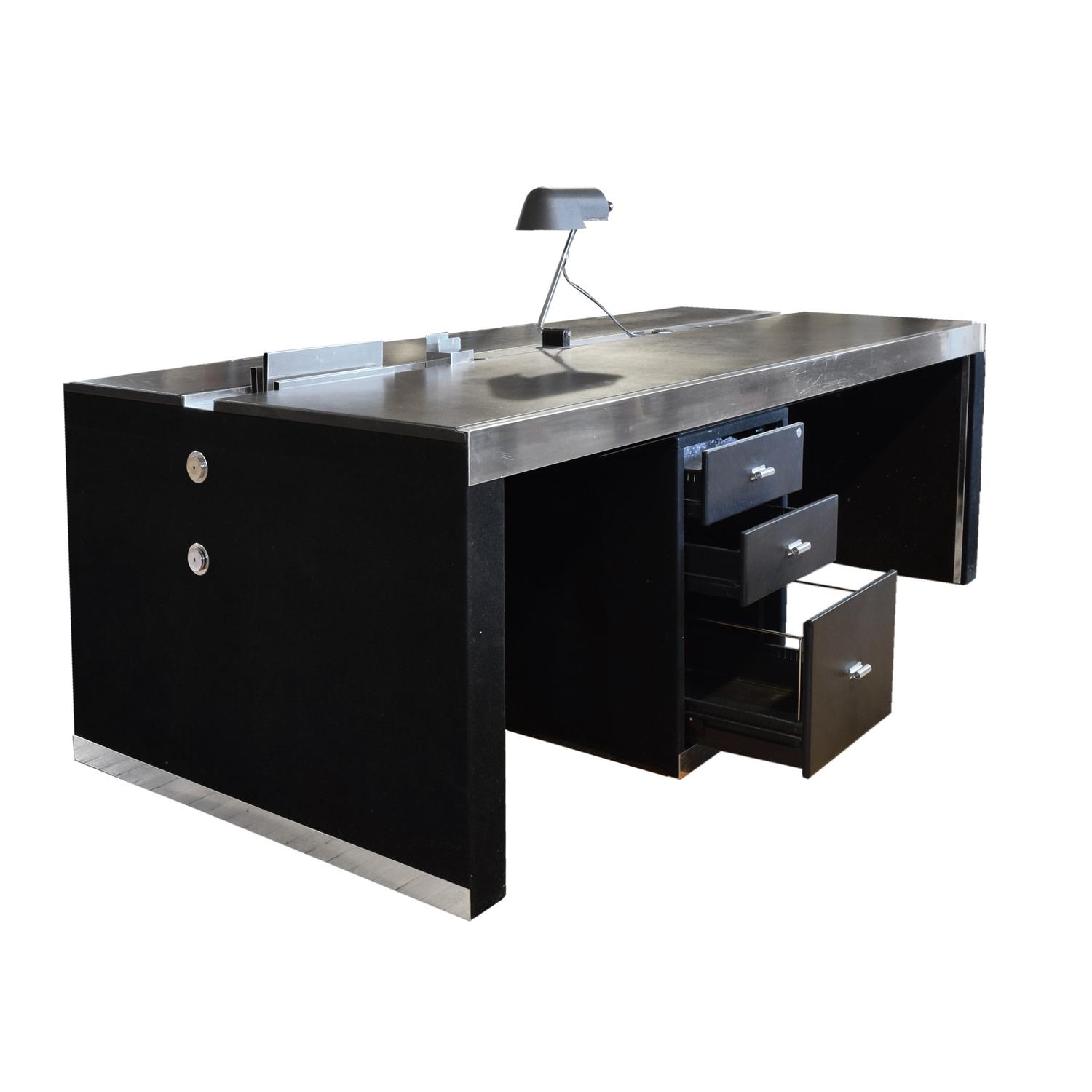 A Mid-Century Leather, Wood and Chrome Executive Desk 86.5" W x 39.5" D x 29" H — Italy, Mid-20th Century