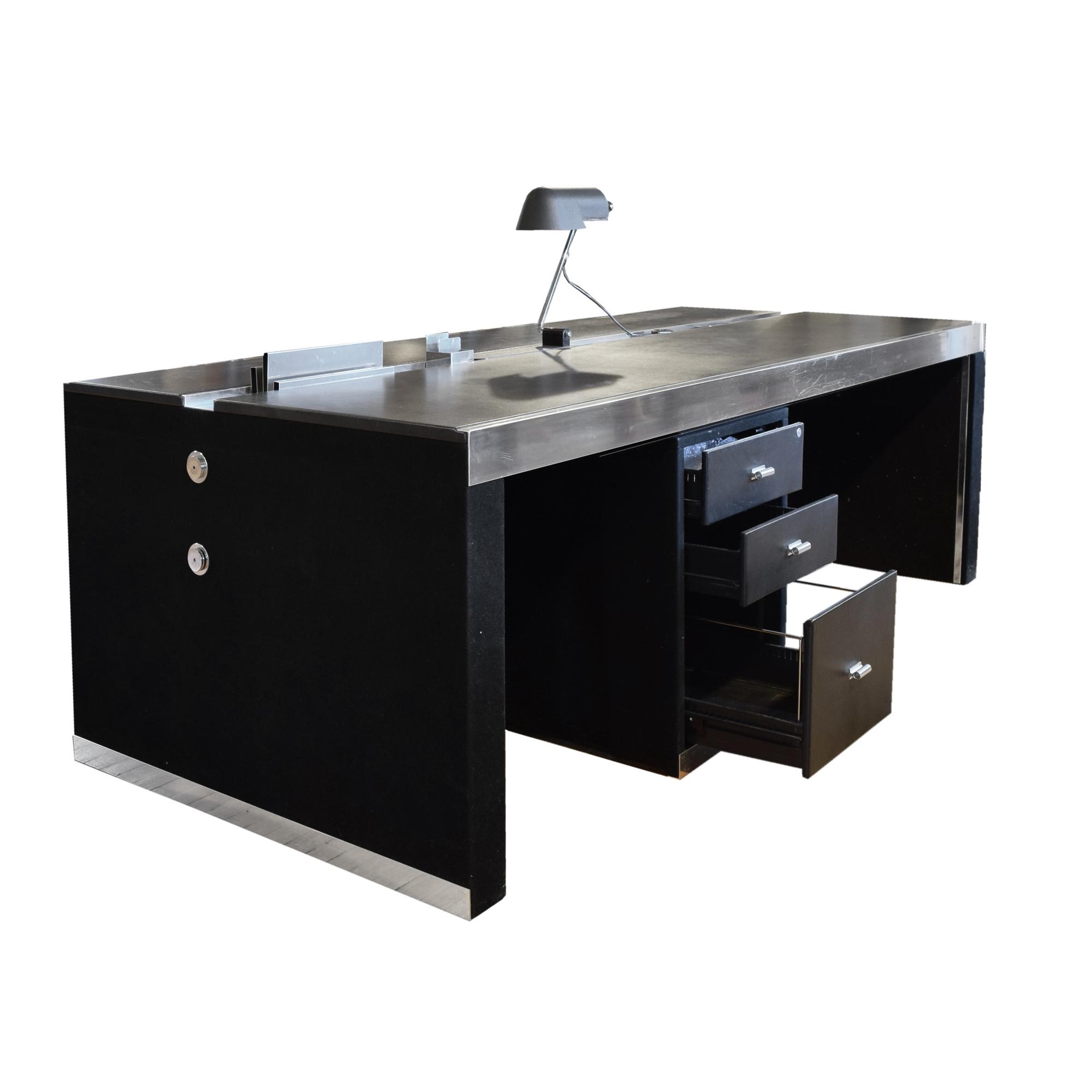 A Mid-Century Leather, Wood and Chrome Executive Desk 86.5" W x 39.5" D x 29" H — Italy, Mid-20th Century