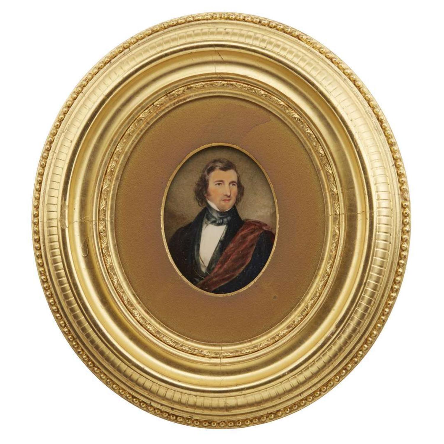 George Lethbridge Saunders (English, 1807-1863) Pair of portrait miniatures: Dr. and Mrs. John Kearsley Mitchell