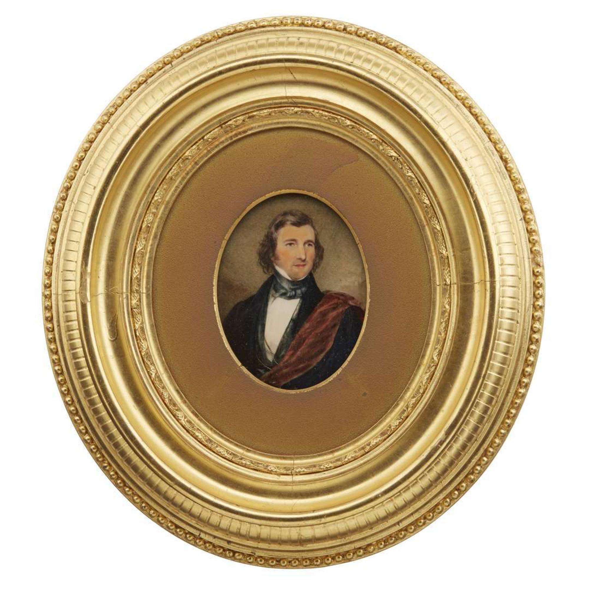George Lethbridge Saunders (English, 1807-1863) Pair of portrait miniatures: Dr. and Mrs. John Kearsley Mitchell