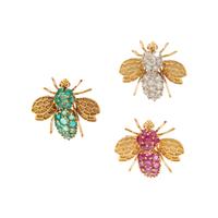 COLLECTION OF YELLOW GOLD AND GEMSTONE BEE PINS