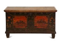 A German Painted Oak Wedding Chest with Floral Decoration