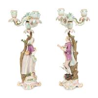 A Pair of Meissen Porcelain Figural Candelabra