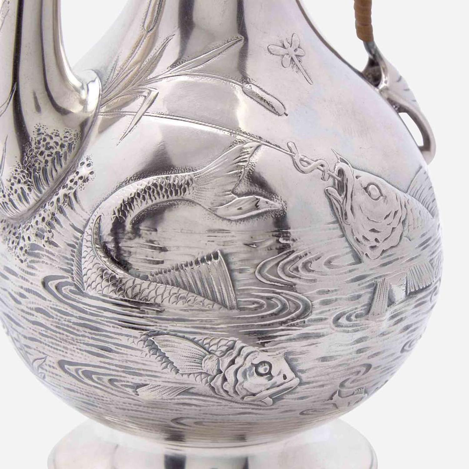 A Japanesque sterling silver coffeepot Gorham Mfg. Co., Providence, RI, bearing date mark for 1883