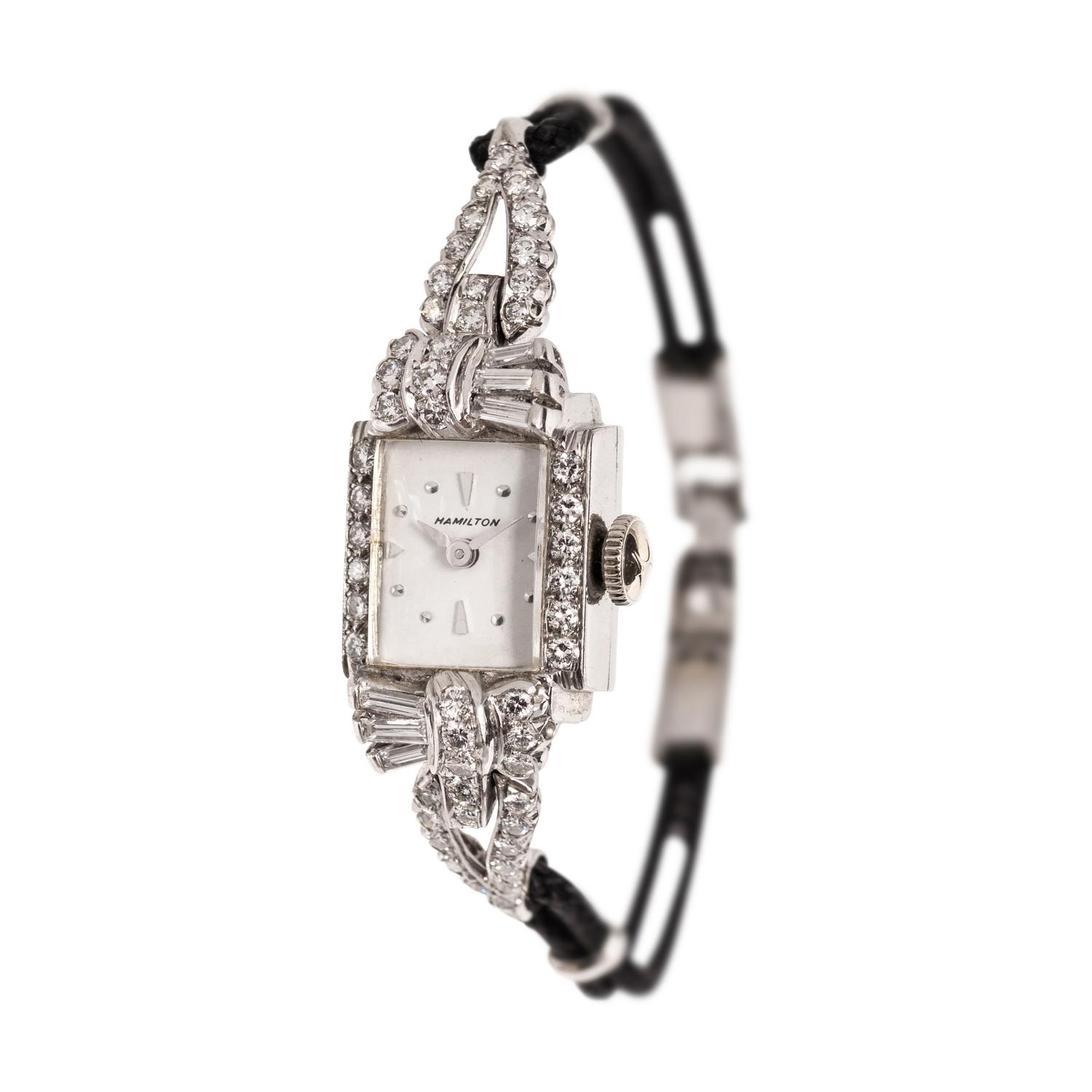 HAMILTON, 14K WHITE GOLD AND DIAMOND WRISTWATCH
