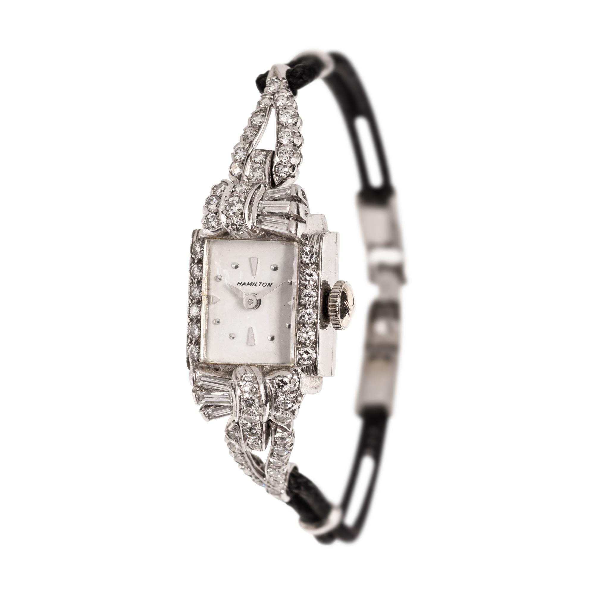 HAMILTON, 14K WHITE GOLD AND DIAMOND WRISTWATCH