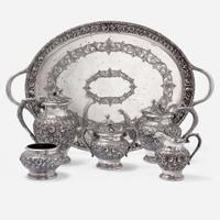 An American Sterling Silver Five-Piece Tea and Coffee Service with Tray S. Kirk & Son, Baltimore, Maryland, late 19th/early 20th century