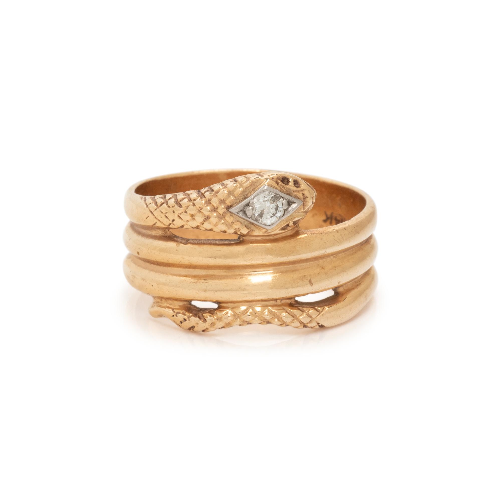 YELLOW GOLD AND DIAMOND SNAKE RING