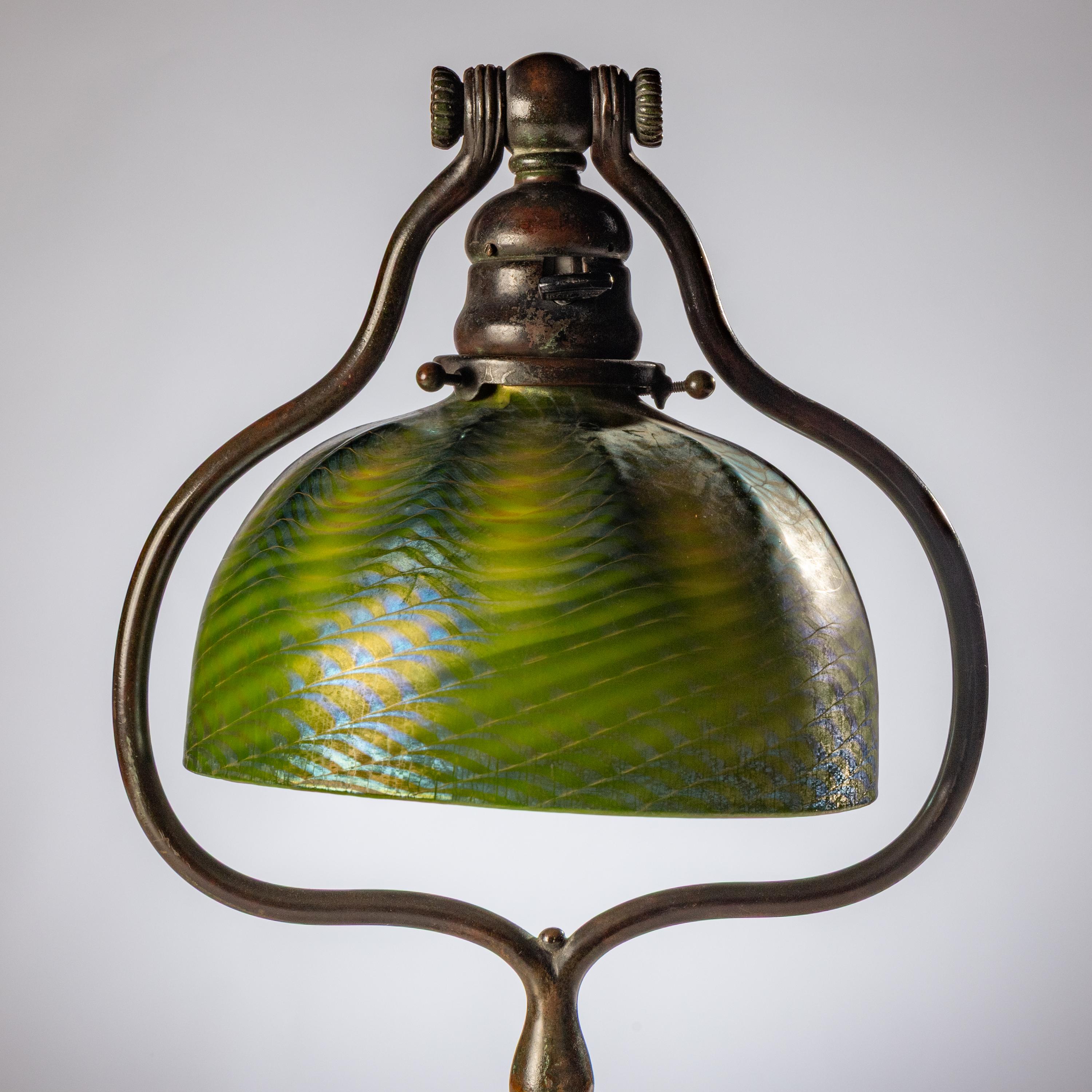 Tiffany Studios New York (American, 1880–1930) — Harp Table Lamp with Damascene Favrile shade, c. 1910