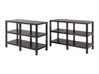 A Pair of Contemporary Stained Oak Three-Tier Console Tables