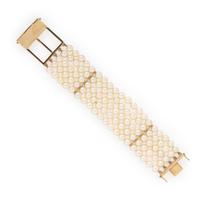 Cultured Pearl and Yellow Gold Buckle Bracelet