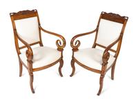 A Pair of Louis Philippe Style Burl Walnut Swan-Crested Fauteuils — 20TH CENTURY