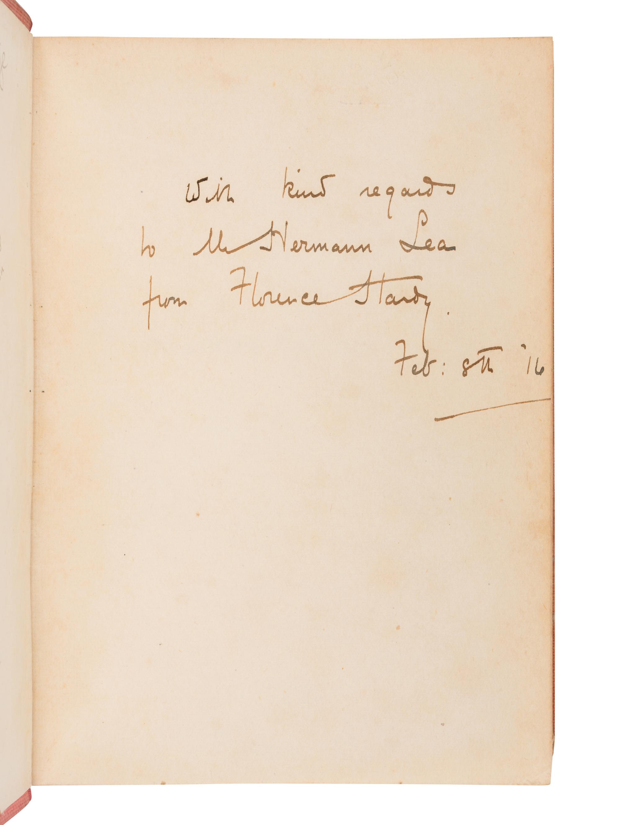 [HARDY, Thomas (1840-1928), association]. -- HARDY, Florence Emily (née Dugdale) (1874-1937). A group of 3 works, ALL INSCRIBED OR SIGNED, comprising: