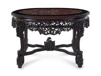 A Chinese Export Carved and Marble Inset Hardwood Table