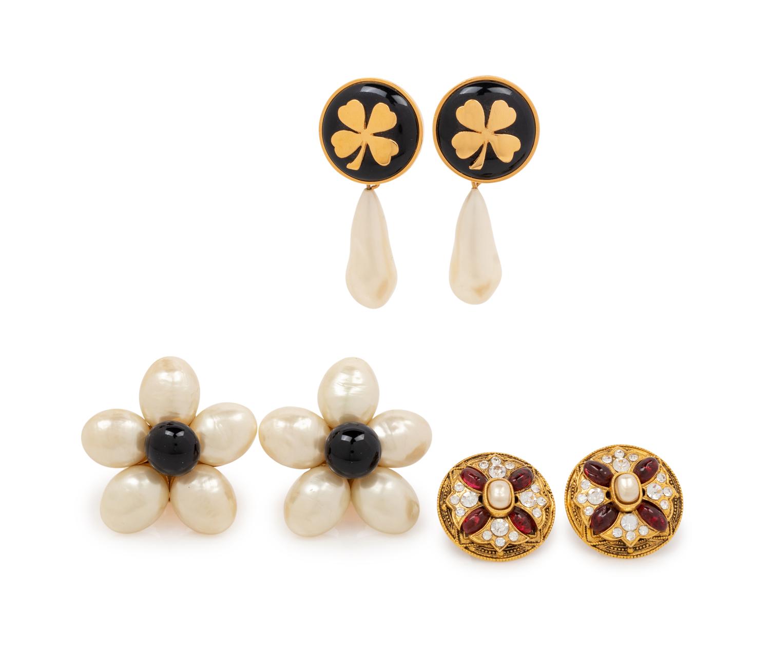 Four Chanel Accessories: Three Ear Clips & One Camellia Pin, 1980-90s
