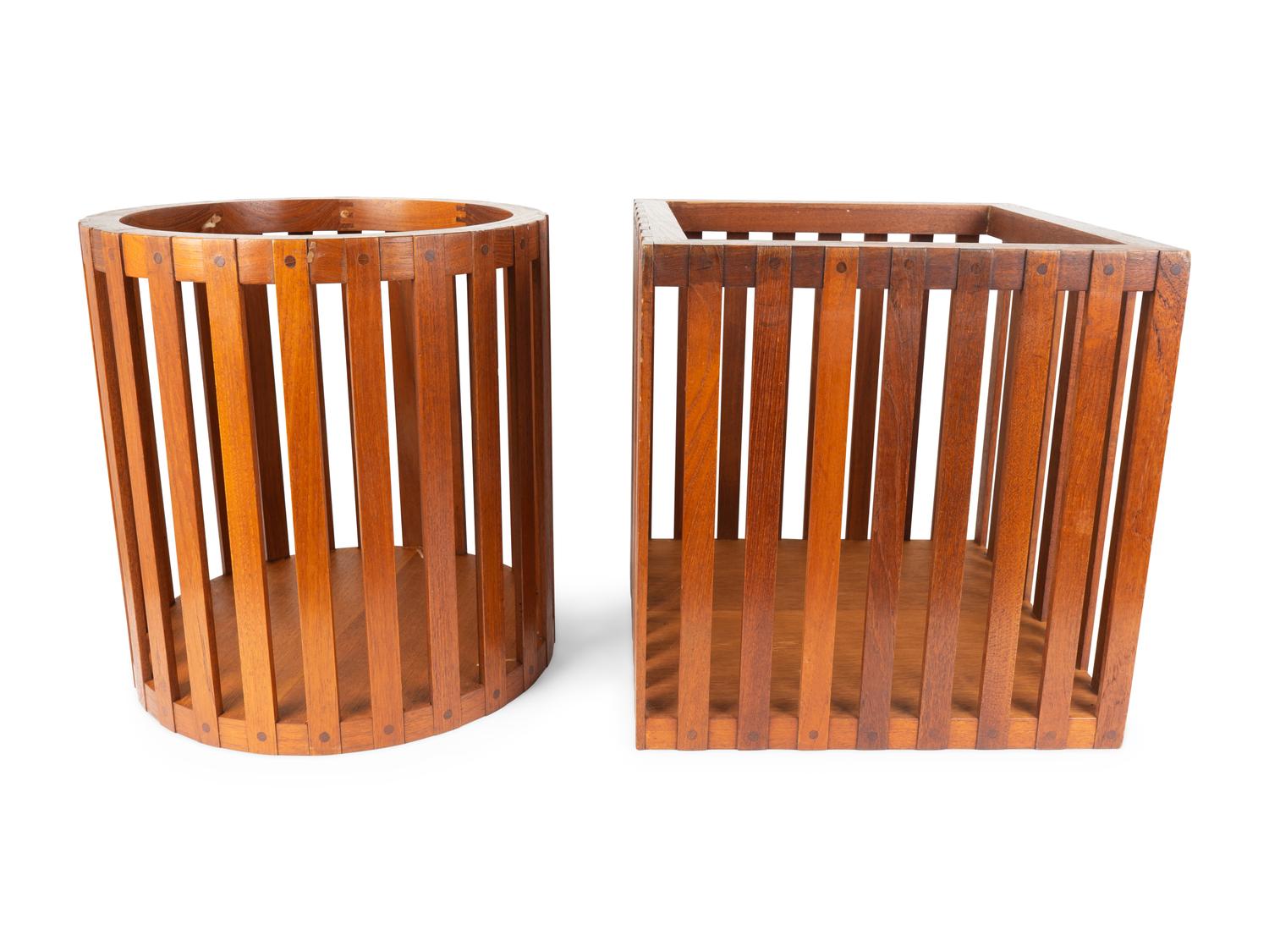 A Pair of Mid-Century Modern Slatted Mahogany Drum Tables — MID-20TH CENTURY