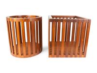 A Pair of Mid-Century Modern Slatted Mahogany Drum Tables — MID-20TH CENTURY