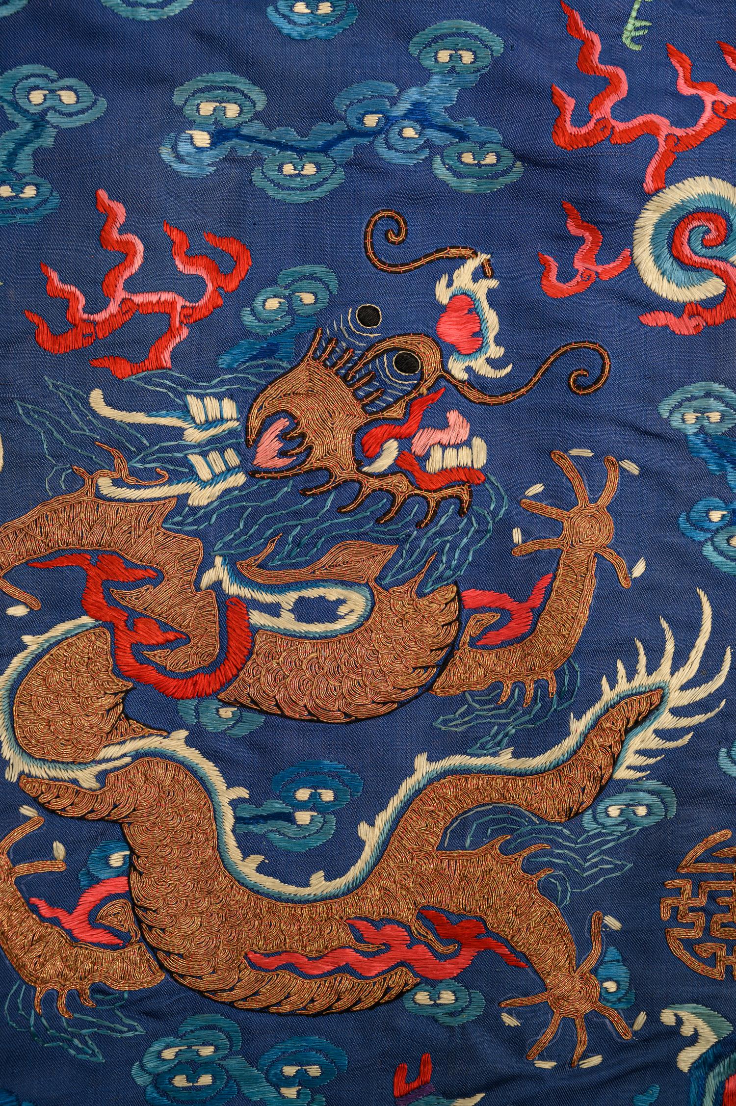 A Blue Ground Embroidered Silk Dragon Robe, Jifu