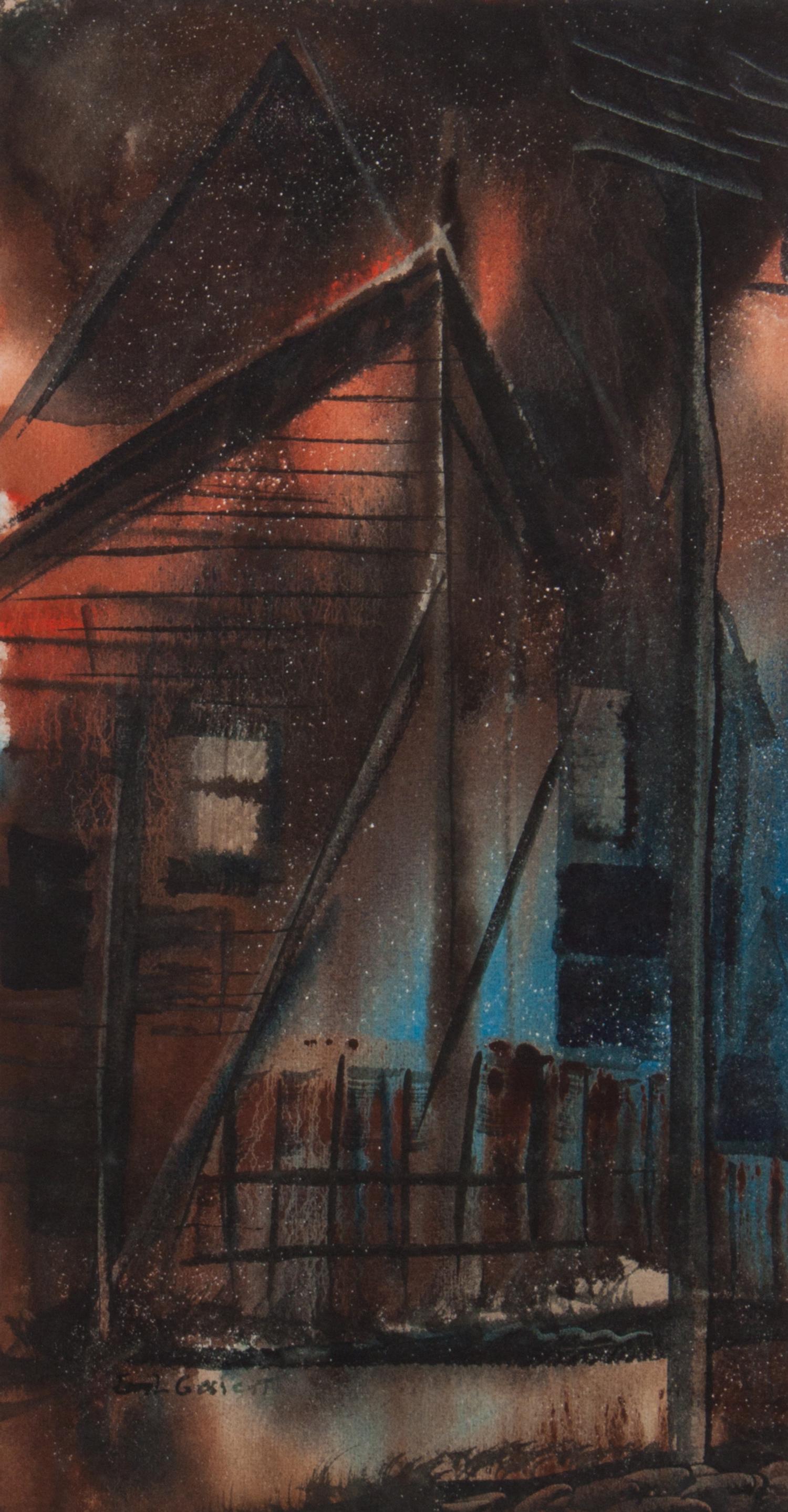 Earl W. Gessert, (Wisconsin, 1918-1996), Rooftops, Skyscrapers, Abstract and Urban Buildings (four works)