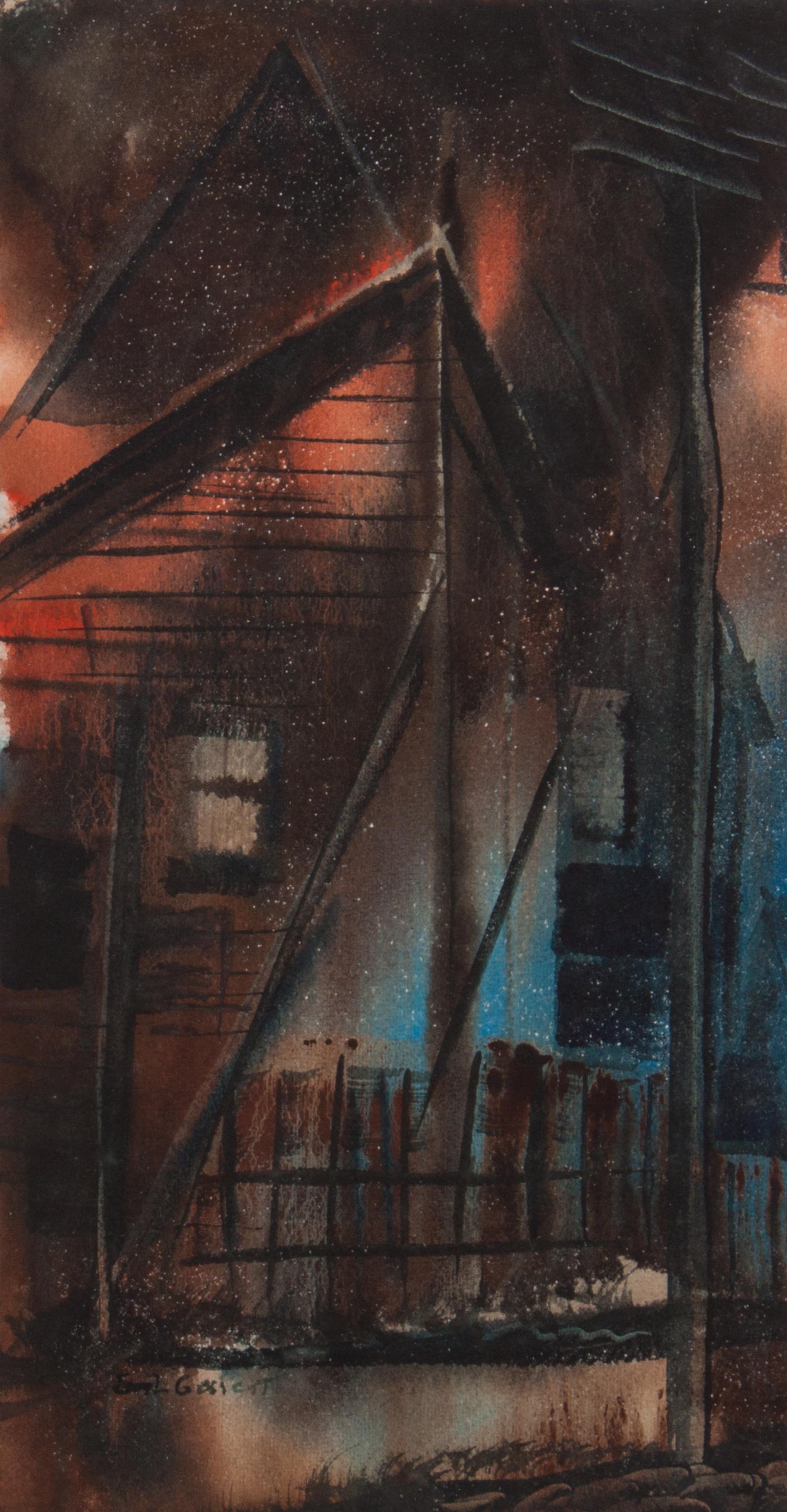 Earl W. Gessert, (Wisconsin, 1918-1996), Rooftops, Skyscrapers, Abstract and Urban Buildings (four works)