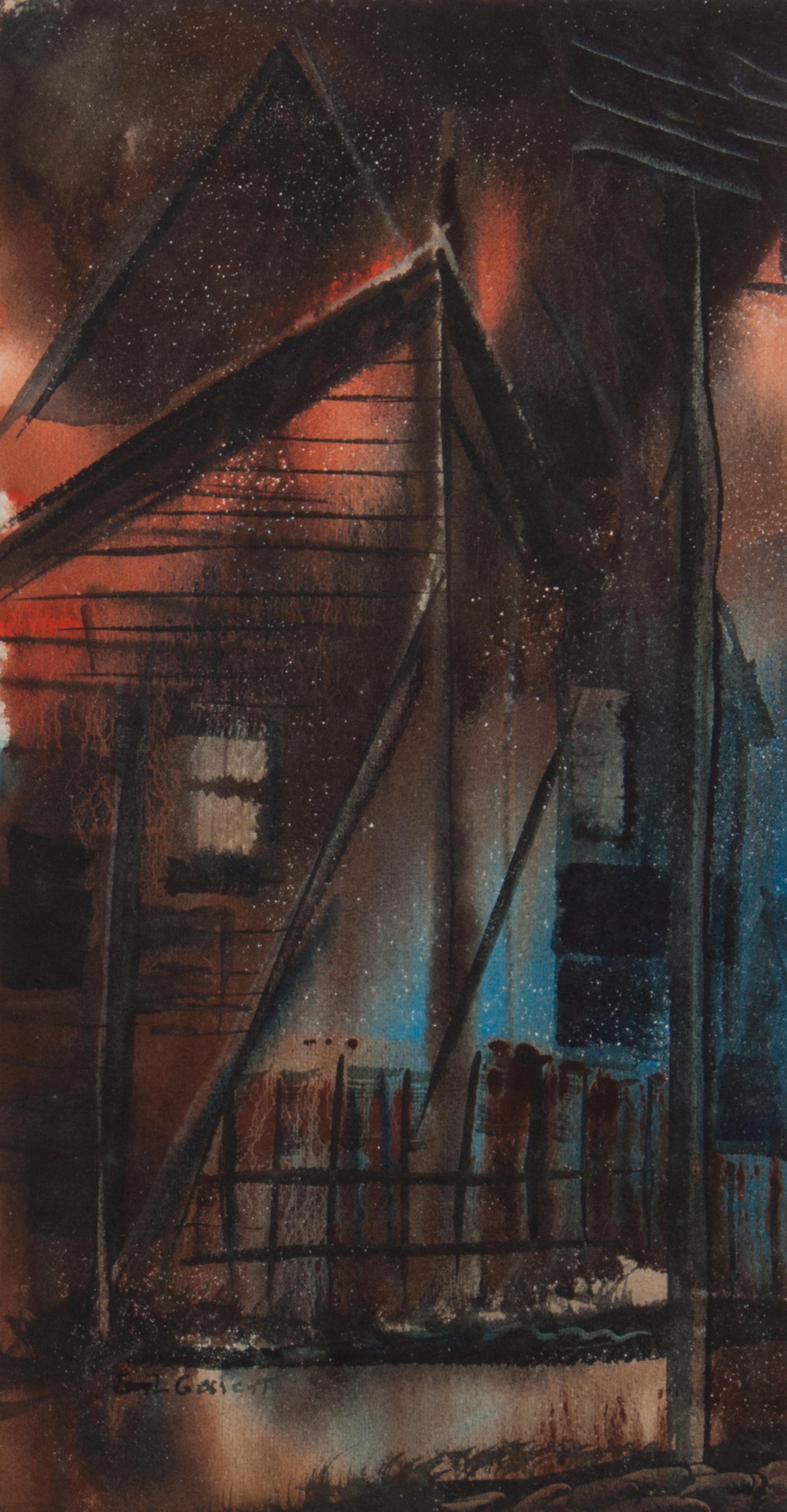 Earl W. Gessert, (Wisconsin, 1918-1996), Rooftops, Skyscrapers, Abstract and Urban Buildings (four works)