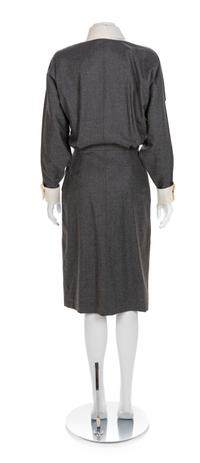 Gucci Grey Wool Dress with Detachable Collar, 1980s No size label