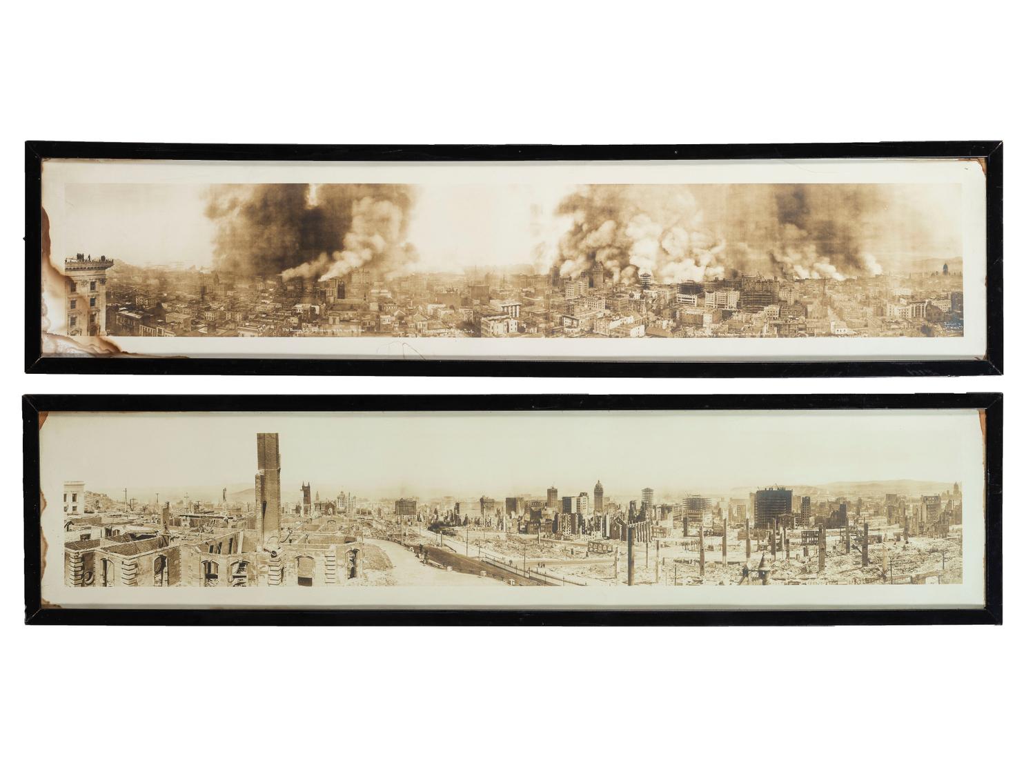 [CALIFORNIA]. A group of 2 panoramic photographs of San Francisco following the earthquake. 1906.