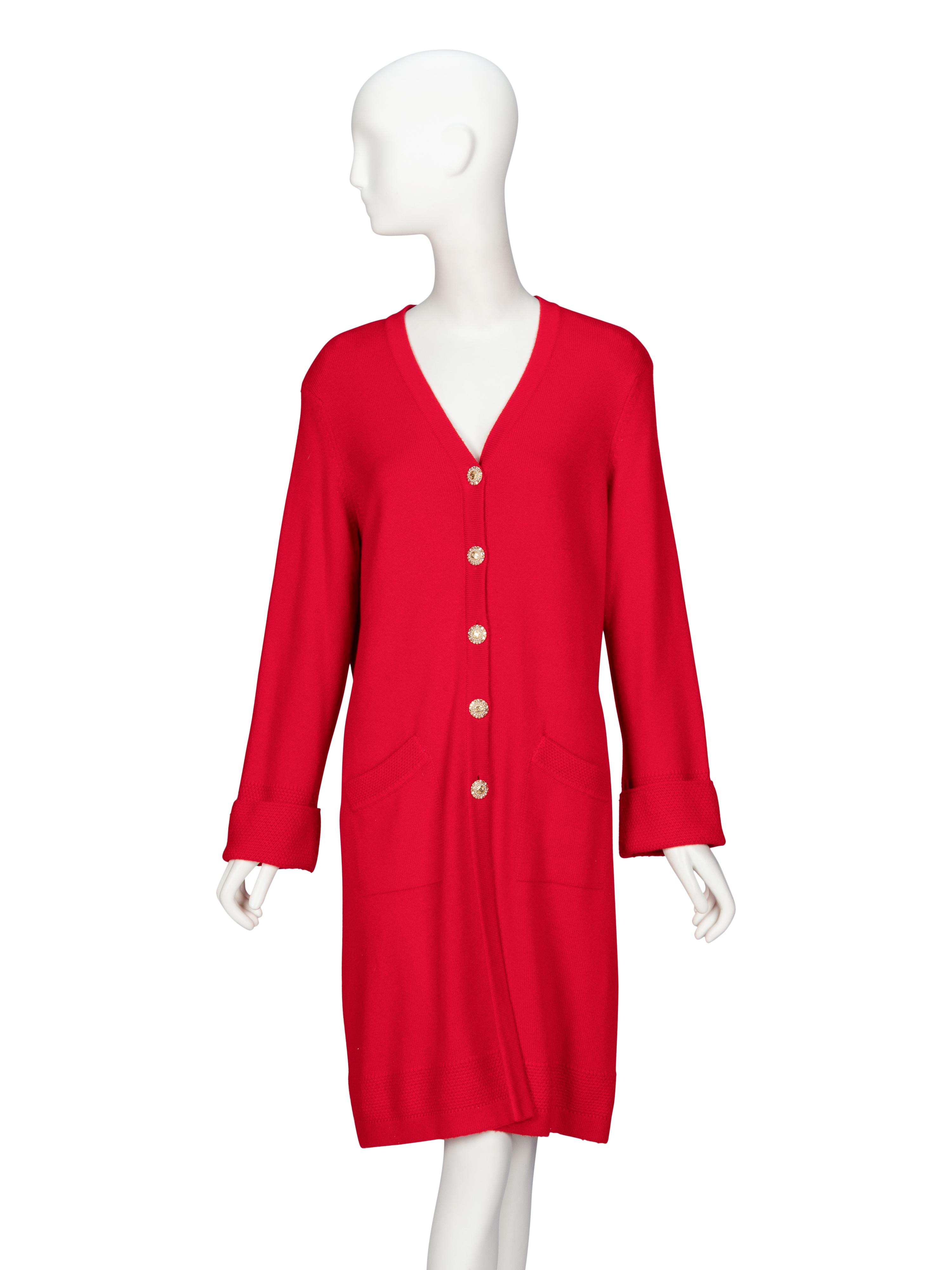 Chanel, Red Cashmere Duster Cardigan