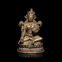 A Tibetan Gilt Bronze Seated Figure of White Tara, 15th/16th Century 十五/十六世紀 西藏銅鎏金白度母像