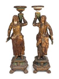 A Pair of Italian Baroque Parcel-Gilt and Polychromed Figures — 18TH CENTURY