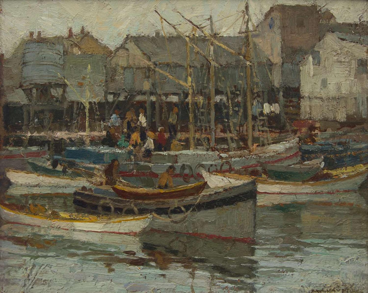 Frederick J. Mulhaupt (American, 1871-1938) - Grey Day and Guinea Boats, Gloucester