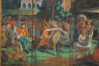 A Pair of French Scenic Wallpaper Three-Panel Screens, Grande Chasse au Tigre dans l'Inde (The Tiger Hunt)
