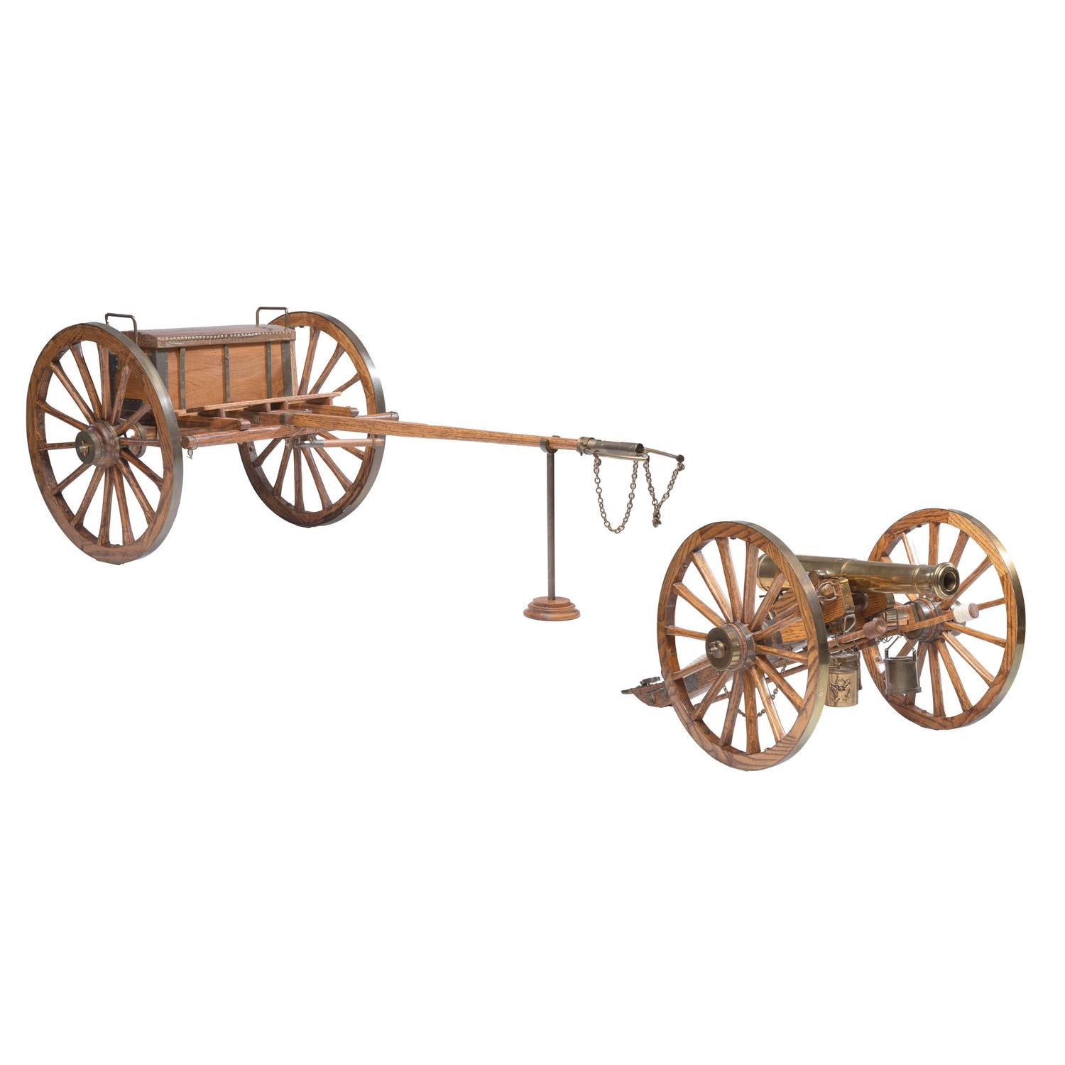 Quarter Scale Model of a Brass 6 Pound Napoleon Cannon with Carriage, Limber, Caisson & Implements by Ron Hargreaves