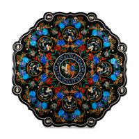 A Large Italian Pietra Dura Table Top on a Bronze Base