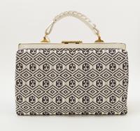 A Roberta Di Camerino Cream and Black Woven Structured Handbag, 14" x 9.5" x 5"; Handle drop: 3".