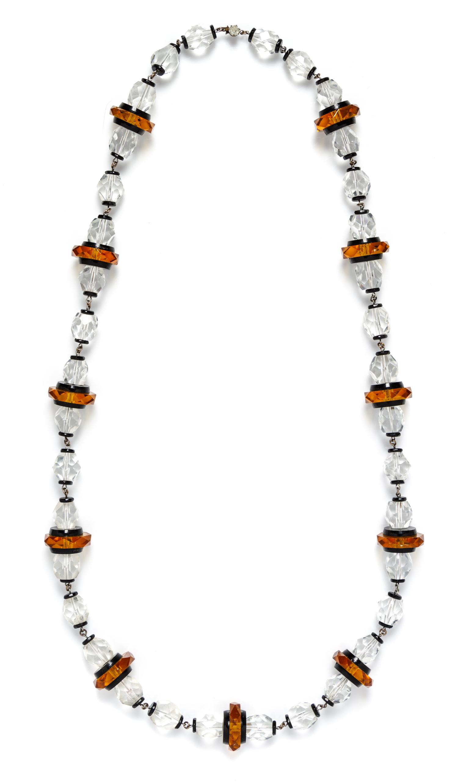 An Amber, Crystal and Black Faceted Bead Necklace.