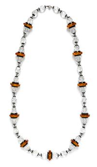 An Amber, Crystal and Black Faceted Bead Necklace.