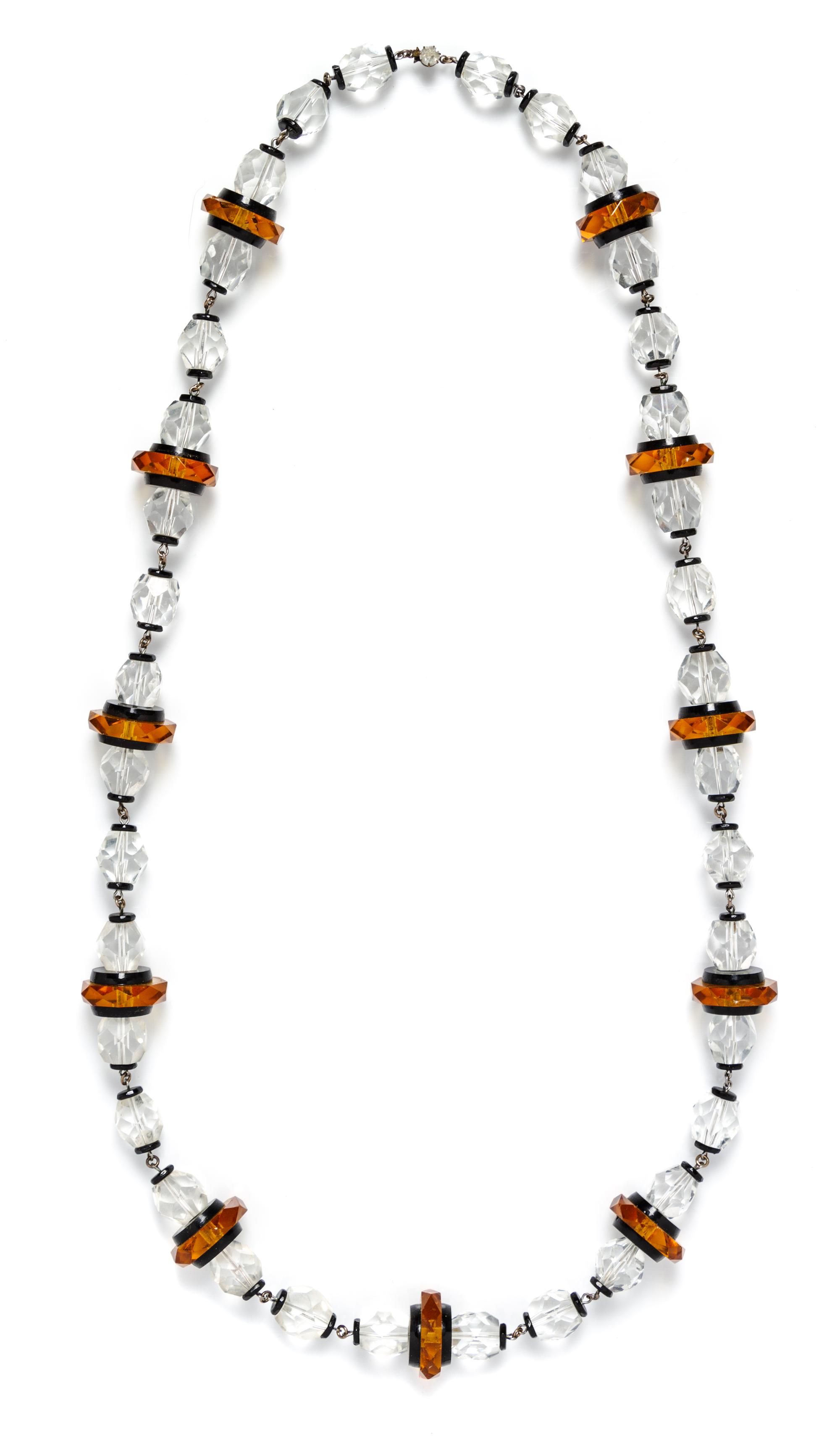 An Amber, Crystal and Black Faceted Bead Necklace.