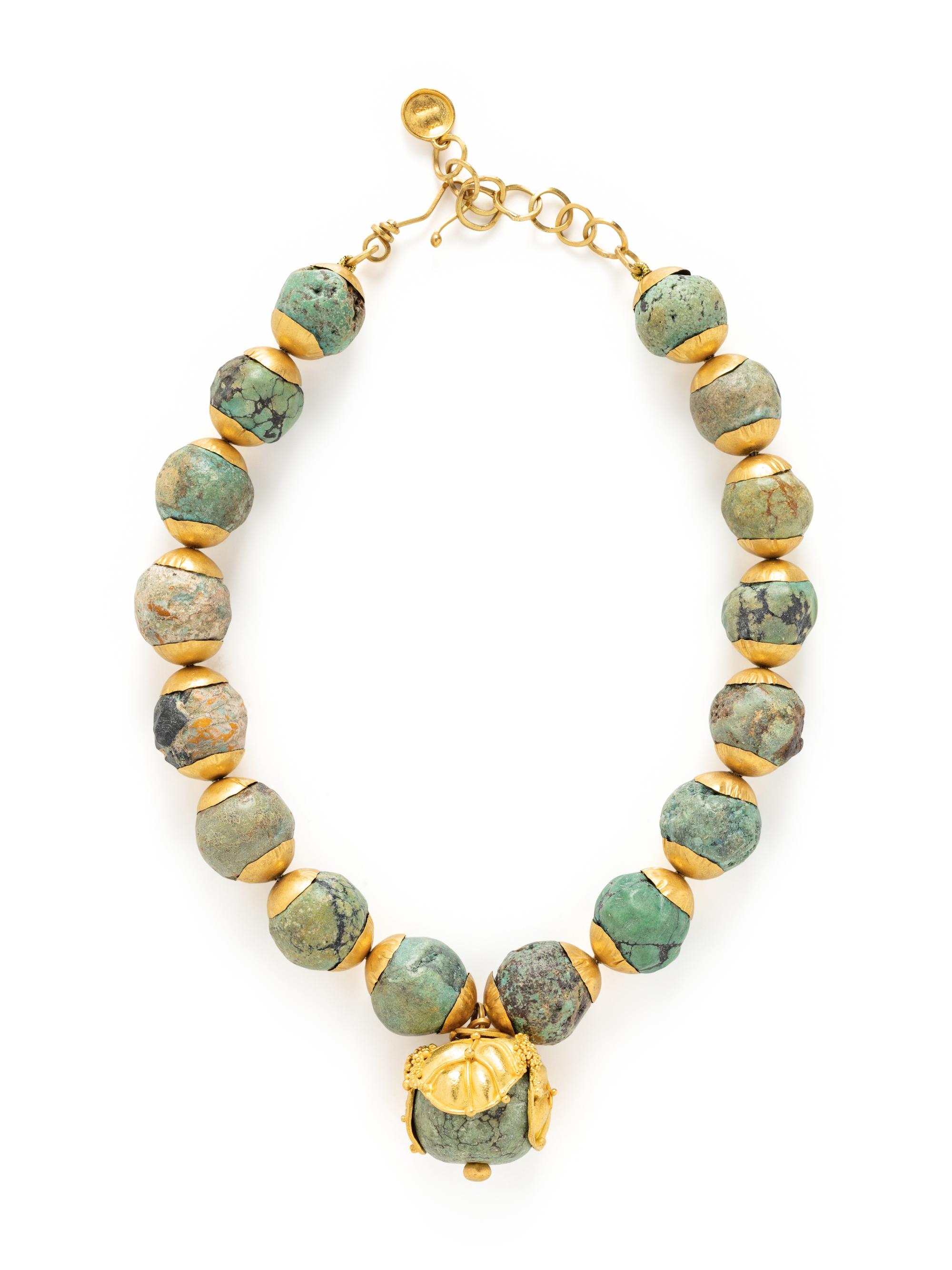 SARA BACSH, TURQUOISE AND GOLD NECKLACE