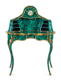 A Louis XV Style Gilt Bronze Mounted Malachite Bureau de Dame
