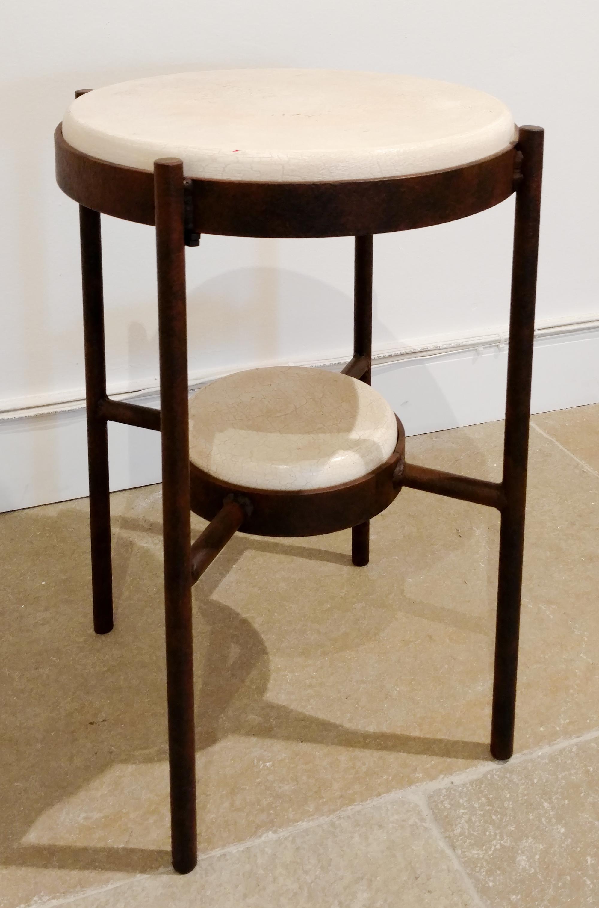 A White-Painted and Patinated Metal Occasional Table Height 22 x Diameter 16 inches. — 20TH CENTURY